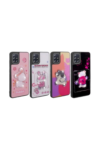 Zore Samsung Galaxy Uyumlu A51 Kılıf Parlayan Kabartmalı İkonik Figürlü Omsy Amas Silikon Kapak - Pembe
