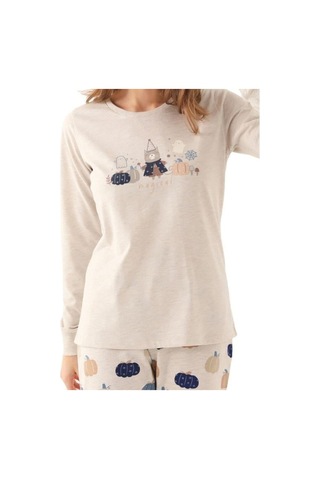 Kız Çocuk Ayıcık Baskılı Uzun Kollu Pijama Takım-16029 Gri