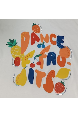 Ekru Bisiklet Yaka Baskılı Kısa Kollu Kız Çocuk Tişört/t-shirt Ekru