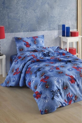 Çocuk Desen Çarşafı Lastikli Tek Kişilik Nevresim Takımı 2 Yastıklı Kırmızı