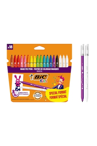 Bıc Kids Magic Silinebilir Keçeli Boya Kalemi 18'li Set 15 Renk + 3 Silgi Kalemi, Yıkanabilir, 5 Yaş Ve Üzeri Çok Renkli