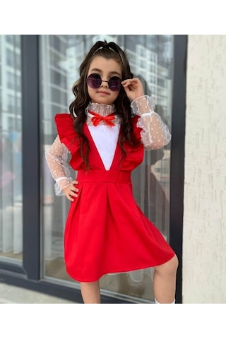 Quzucuk Kids Kız Çocuk Gömlek / Salopet Kırmızı Takım Çok Renkli