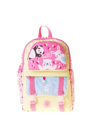 Kaukko Kids Dört Bölmeli Kız Çocuk Hello Baskılı Sarı - Pembe Okul Sırt Çantası - L5308 Çok Renkli
