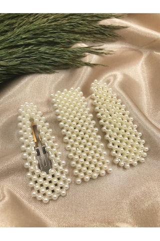 Çelikonline Kadın Toka Üçlü Çıtçıt Inci Toka Beyaz