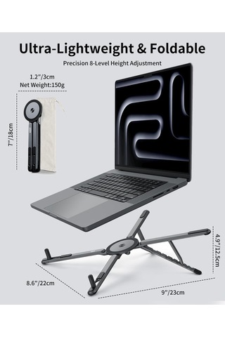 Lexroo Masa İçin Taşınabilir Katlanabilir Dizüstü Bilgisayar Standı, Katlanabilir Ergonomik