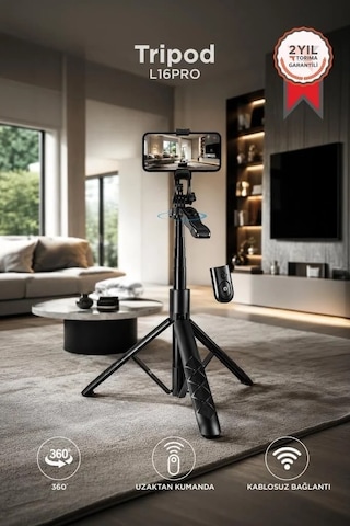 Premium L16 Tripod Kumandalı 153cm Selfie Çubuğu Gezi Gereci Çekim Standı Cihaz Tutucu