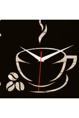 Kahve Fincanı Temalı Mutfak Duvar Saati Kişiye Özel Siyah