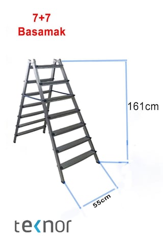 Çift Taraflı Dayanıklı 7+7 Metal Basamaklı Merdiven