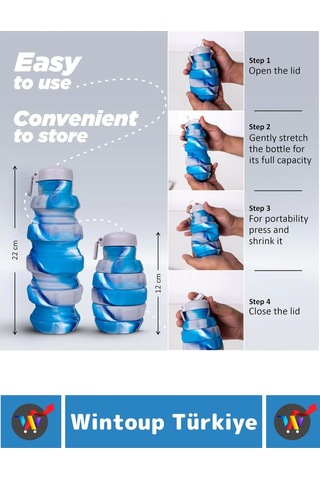 Wintoup Premium Portatif Bpa Free Şık Kamp Spor Seyahat Silikon Katlanabilir El Bombası Suluk 500 Ml Çok Renkli