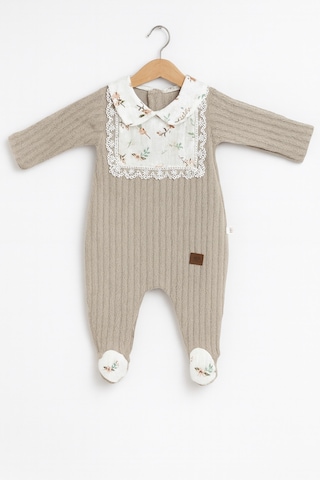 Carmin Baby Bebe Yaka Dantel Detaylı Tulum Kahverengi