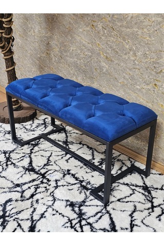 Zafir Siyah Boyalı - L - Ayaklı 100 Cm X 38 Cm Oturak - Bench - Makyaj Taburesi - Makyaj Oturak Mavi
