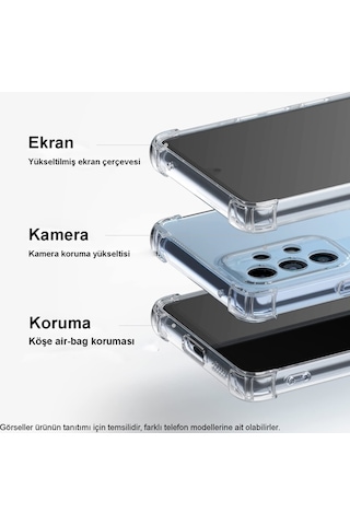 Oppo A15s Kapak Kamera Korumalı Şeffaf Airbag Antishock Köşe Korumalı Silikon Şeffaf Kılıf
