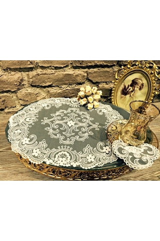 Royal Nazik Dantel Tepsi Örtüsü Ve Bardak Altlığı Seti 7 Parça (545001619)