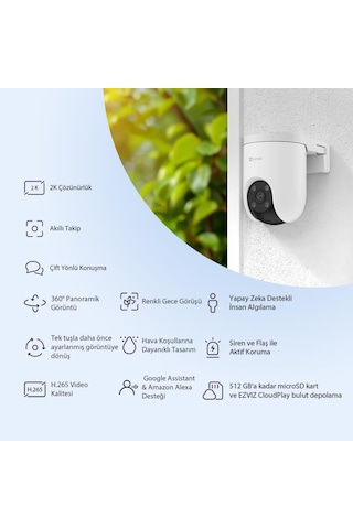 Ezviz H8c Se 3mp 2k 360 Dönebilen Dış Mekan Wi-fi Güvenlik Kamerası, Yatay Ve Dikey Hareketli, İnsan Algılama, Gece Görüşü