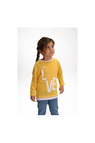 Luess Love Baskılı Garni Detaylı Uzun Kol Kız Çocuk T-shirt Sarı