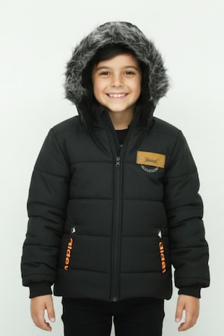 Erkek Çocuk İçi Peluş Astarlı-kürk Kapüşonlu-fermuarlı Mont 12369 Siyah