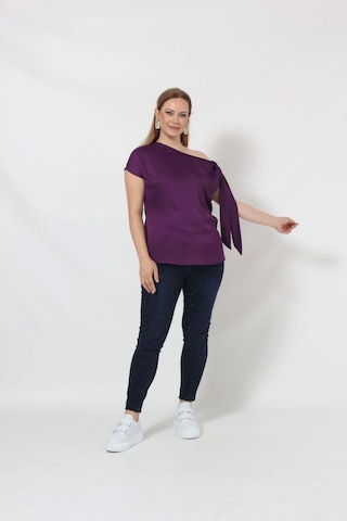 3250 Tek Omuz Bağlama Detaylı Bluz Mor Mor