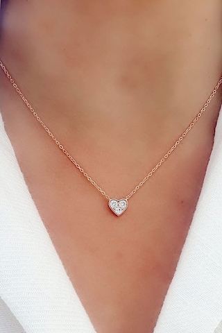 Swarovski Taşlı 925Ayar Gümüş Rose Tek Taş Kolye