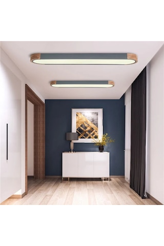 Oval Antrasit Kumandalı Dimli 3 Işık Renkli 95x14cm Ahşaplı Led T Antrasit