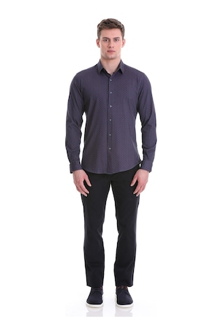 Hatemoğlu Lacivert Slim Fit Baskılı 100% Pamuklu Slim Yaka Uzun Kollu Bask Lacivert