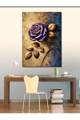 Kanvas Tablo Mor Gül Ve Yapraklar 70cmx100cm