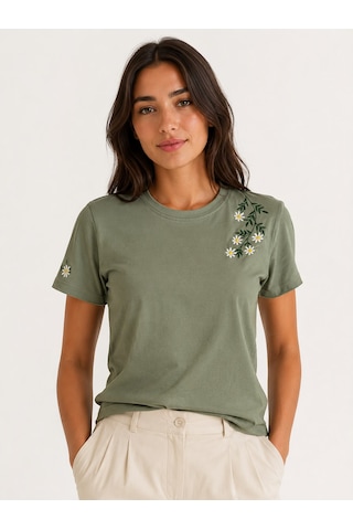 Yubistitch Tshirt Nakış İşlemeli Çiçek 6--yeşil Yubistitch Tshirt Nakış İşlemeli Çiçek 6--yeşil