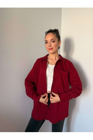 Ali Butik Bordo Püskül Detaylı Keten Gömlek Bordo