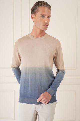 Efor Slim Fit Degrade Desen Bisiklet Yaka Mavi Triko Tr 866 Mavi