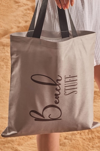 Beach Stuff Desen Baskılı Plaj Çantası Bej