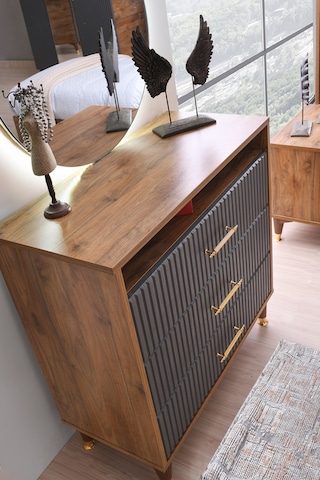 Asos Mdf Aynalı Şifonyer Antik Ceviz