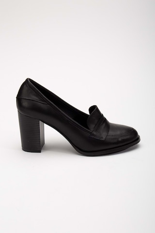 Analin Shoes Kadın Hakiki Deri Saraçlı Klasik Topuklu Ayakkabı Siyah