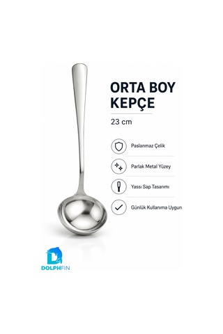 23 Cm Paslanmaz Çelik Orta Boy Çorba Kepçesi Sulu Yemek Servis Kepçesi Gümüş