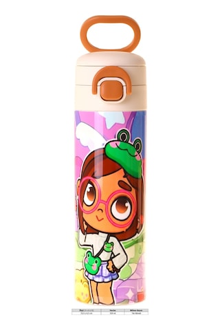 Kaukko Kids 520 Ml Nagy Baskılı Pembe Kız Çocuk Çelik Termos Matara Çift İçim Kilitli Kapak - L5336