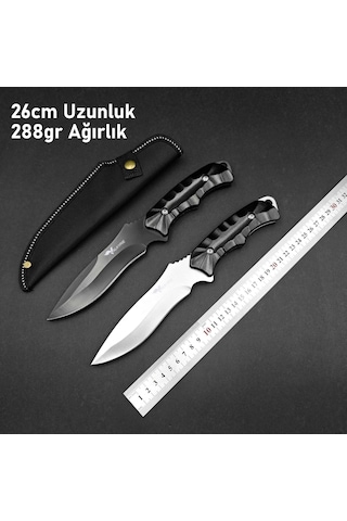 Valkyrie 26 Cm Büyük Boy Çelik Sabit Bıçak Outdoor Kamp Av Bıçağı + Kılıf Ergonomik Paslanmaz Çelik Gümüş Gümüş
