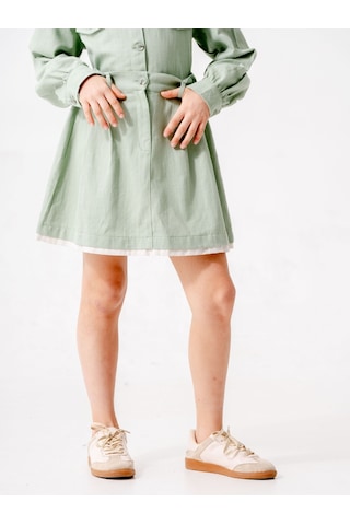 Kız Çocuk Garnili Kot Etek 2603 Yeşil