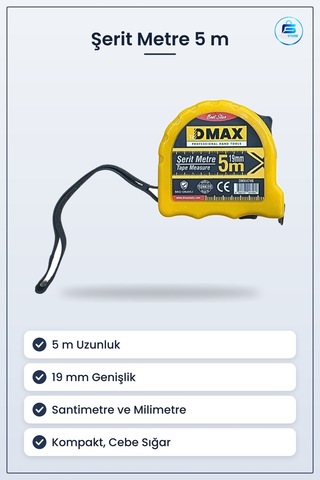 Şerit Metre 5 M 19 Mm Santimetre Ve Milimetre Ölçülü Kompakt Cebe