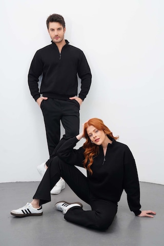Dı Lorıa Sevgili Kombin 4 Lü Kadın&erkek Siyah-beyaz Sweatshirt Pantolon Alt-üst Takım Siyah - Siyah
