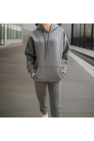 Ceyss Design Unisex Üç İplik Şardonlu Oversize Hoodieli Eşofman Takımı-haki Haki