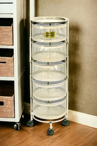 5 Katlı Krem Yana Açılır Tekerlekli Patates Soğan Sepeti Sebze Me