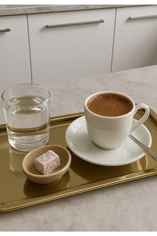 Lexroo Paslanmaz Çelik Sunum Tepsisi, Dikdörtgen, Gold, 33x18 Cm, Düz, Çay Kahve Tatlı Sunumu