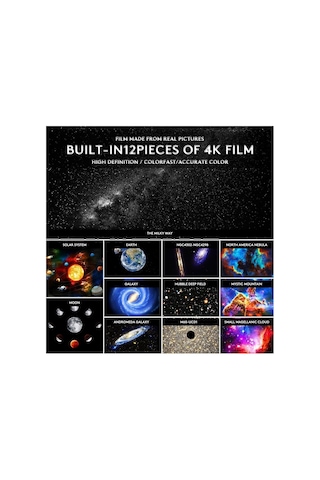 Planetaryum Galaksi Projektörü Gece Lambası - 12 Adet Full Hd Uzay Projeksiyon Diski, Ayarlanabilir Konsantrasyon Uzu