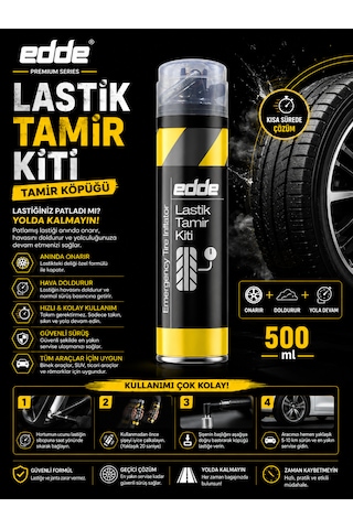 Edde Araba Araç Oto Lastik Tamir Kiti Lastik Tamir Spreyi 500 Ml Oto Bakım Ürünleri