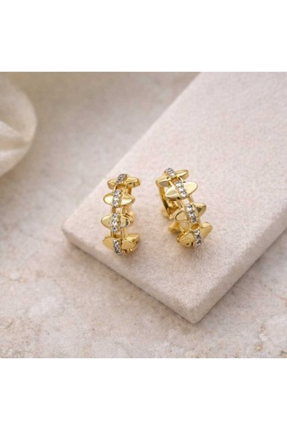 Gold Kaplama Taş Detaylı Küpe Gold