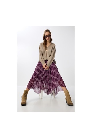 Asur Boutique Asur Butik Kadın Asimetrik Kesim Şifon Astarlı Etek Mor