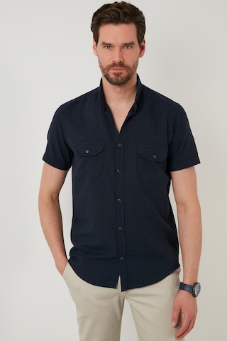 Buratti Düğmeli Yaka Pamuklu Slim Fit Cepli Erkek Gömlek Cf21S111153 Lacivert
