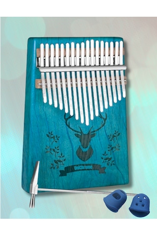 Klx-510 Hakiki Ağaç Geyik Desenli Kalimba 17 Tuşlu Mavi