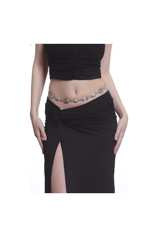 Labalaba Kadın Antik Gümüş Kaplama Geometrik Formlu Ayarlanabilir Bel Zinciri, Bel Kolyesi Antik Gümüş