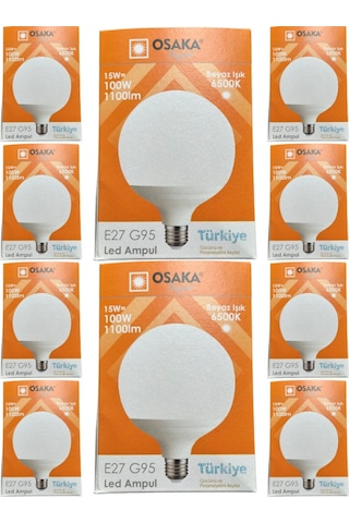 Osaka 15w 100w 6500k Beyaz Işık E27 Duylu G95 Led Glop Ampul 10 Adet