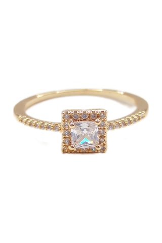 Xupıng Taşlı Mini Kare Yüzük - 7 Beyaz