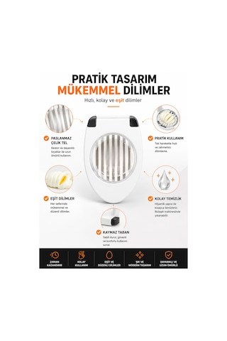 Paslanmaz Çelik Telli Yumurta Dilimleyici Pratik Haşlanmış Yumurta Kesici Eşit Dilimleme Mutfak Aparatı Beyaz